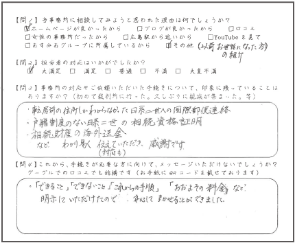 依頼者様のアンケート